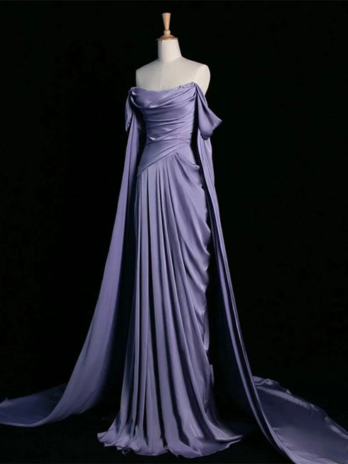Gothic Purple Evening Gown - Purple Dress for Wedding - Off Shoulder Wedding Dress Plus Size